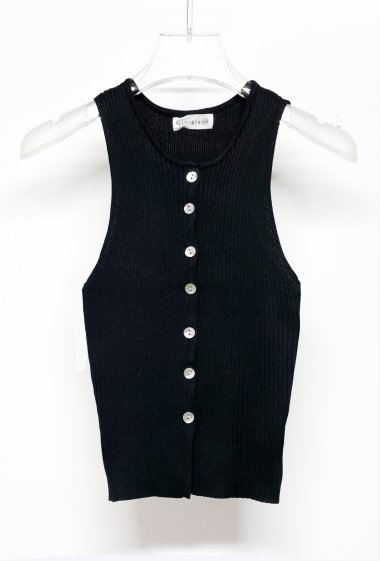 Wholesaler Giorgia - Ribbed Button-Down Sleeveless Top in Black