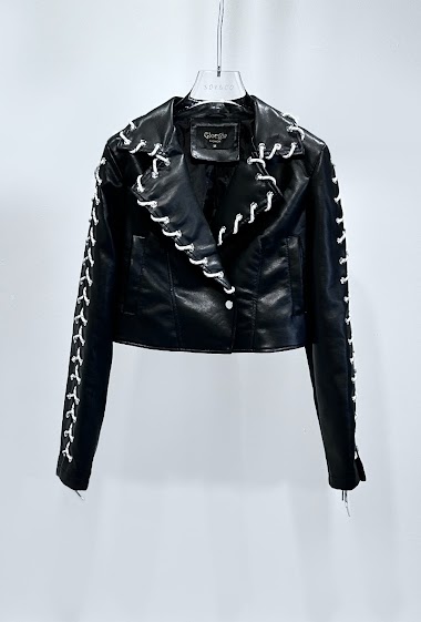 Wholesaler Giorgia - Faux Leather Jacket with Stitch and Lace up Detail