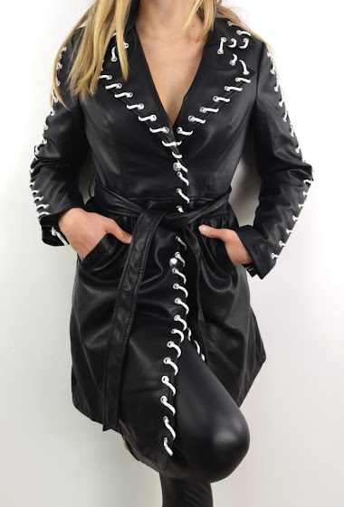 Wholesaler Giorgia - LONG PU TRENCH WITH LACE UP