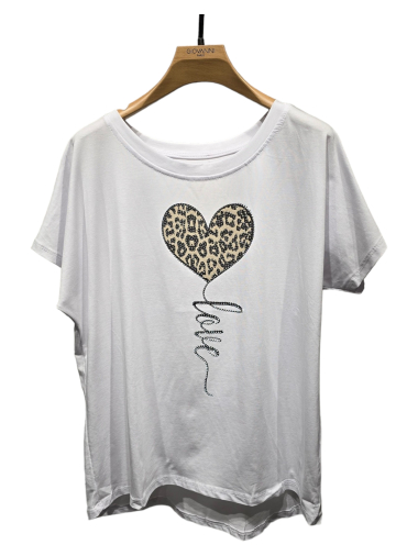 Großhändler Giovanni Paris - T-Shirt mit Herz und Schnur aus Strasssteinen