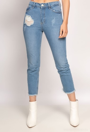 Großhändler Girl Vivi - Kurze, gerade Jeans mit Rissen