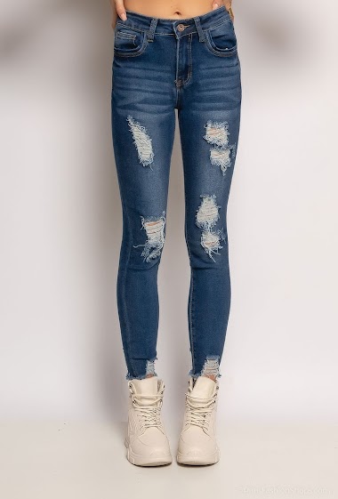 Großhändler Girl Vivi - Slim-Jeans mit offenem Rand und Rissen