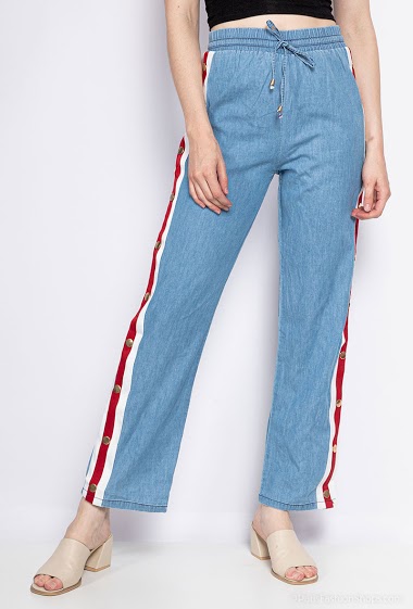 Großhändler Girl Vivi - Hose in Jeans-Optik mit seitlichen Bändern