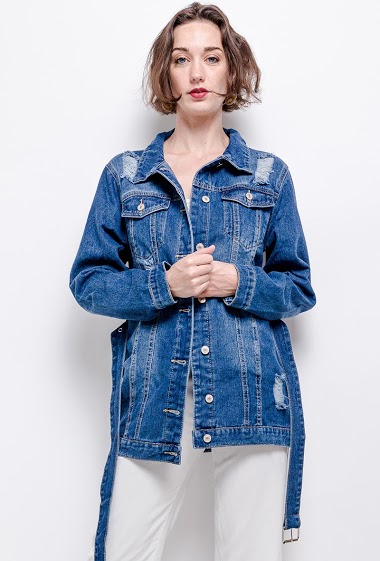 Großhändler Girl Vivi - Jeansjacke mit Gürtel Jeansjacke mit Gürtel