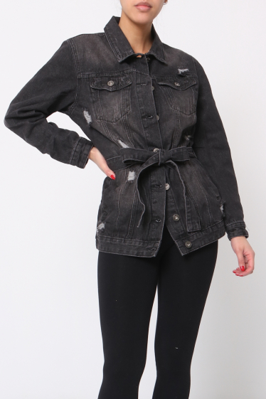 Großhändler Girl Vivi - Zerrissene Jeansjacke mit Gürtel