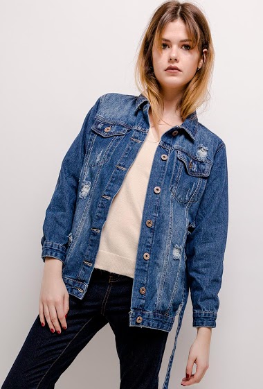 Großhändler Girl Vivi - Zerrissene Jeansjacke mit Gürtel