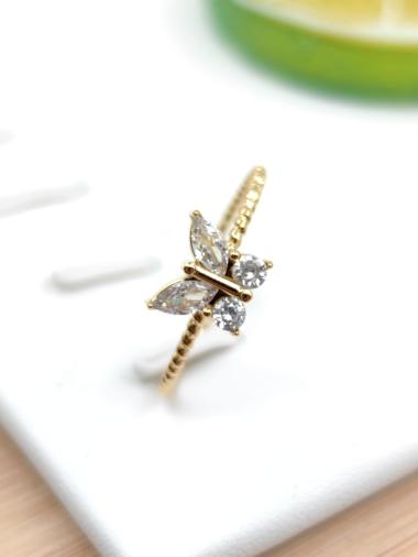 Grossiste Glam Chic - Bague papillon avec diamant en acier inoxydable