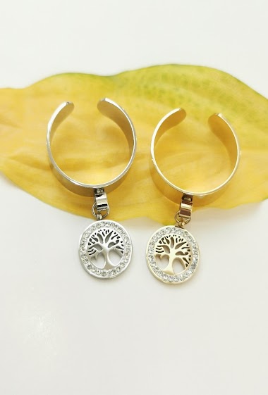 Wholesaler Glam Chic - Adjustable ring with stainless steel tree of life charm