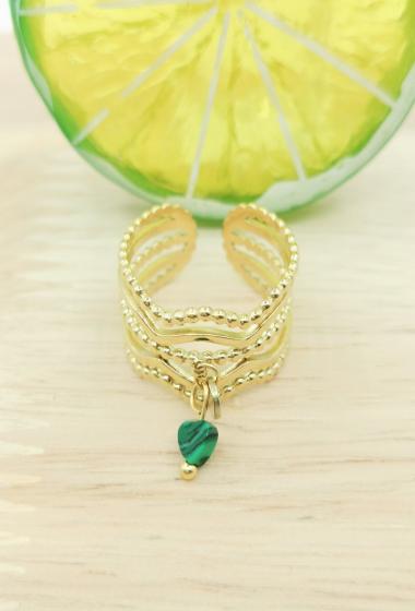 Großhändler Glam Chic - Verstellbarer Ring mit Steinanhänger aus Edelstahl