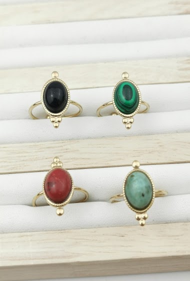 Wholesaler Glam Chic - Adjustable ring with natural stone natural stainless steel