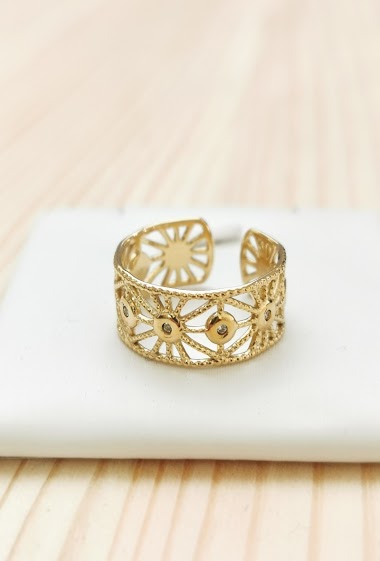 Wholesaler Glam Chic - Adjustable ring with rhinestones in stainless steel