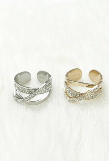 Wholesaler Glam Chic - Adjustable ring with rhinestones in stainless steel