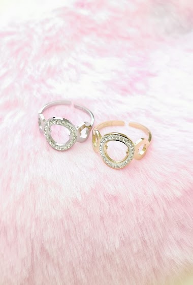 Wholesaler Glam Chic - Adjustable circle ring with stainless steel rhinestones