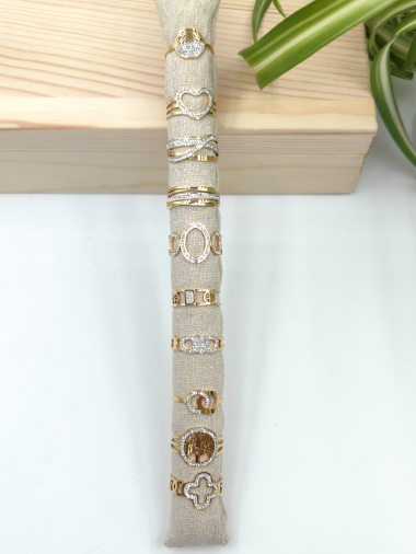 Mayorista Glam Chic - Juego de anillos ajustables de 10 modelos con cordón de lona de acero inoxidable.