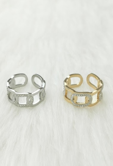 Mayorista Glam Chic - Oval adjustable ring with stainless steel rhinestones