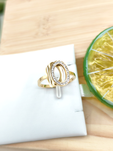 Großhändler Glam Chic - Ovaler verstellbarer Ring mit Strasssteinen aus Edelstahl