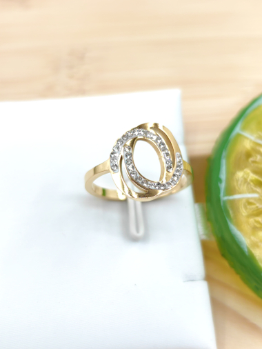 Großhändler Glam Chic - Ovaler verstellbarer Ring mit Strasssteinen aus Edelstahl