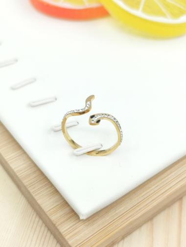 Wholesaler Glam Chic - Snake adjustable ring with rhinestones in stainless steel