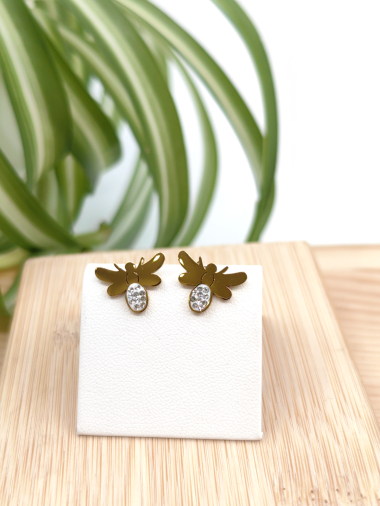 Wholesaler Glam Chic - Bee earring with rhinestones in stainless steel