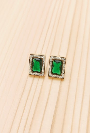Großhändler Glam Chic - Square earring with rhinestones around in stainless steel