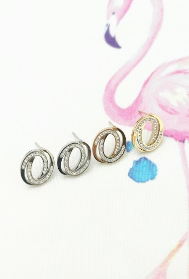Wholesaler Glam Chic - Layered circle earring with rhinestones in stainless steel