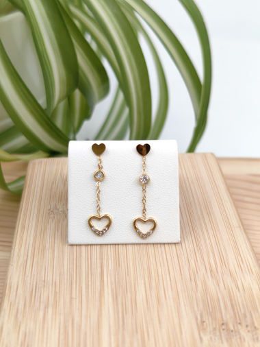 Wholesaler Glam Chic - Heart earring with rhinestones in stainless steel