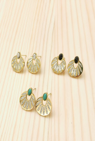 Wholesaler Glam Chic - Shell earring with stone and rhinestones in stainless steel