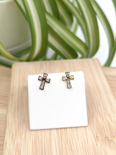 Wholesaler Glam Chic - Cross earring with rhinestones in stainless steel