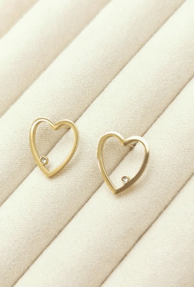 Wholesaler Glam Chic - Heart earring with a stainless steel rhinestone