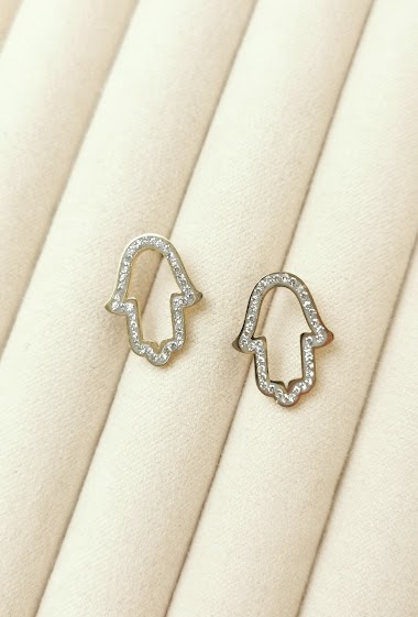 Wholesaler Glam Chic - Hand of Fatima earring with rhinestones in stainless steel