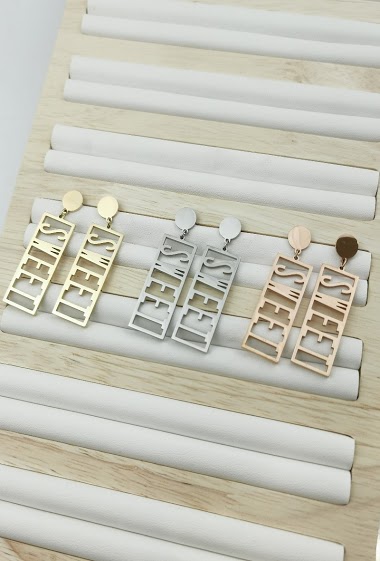 Wholesaler Glam Chic - Stainless steel SWEET message earring Size: 1.4cm x 4.7cm