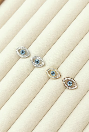 Wholesaler Glam Chic - Eye earring with rhinestones in stainless steel