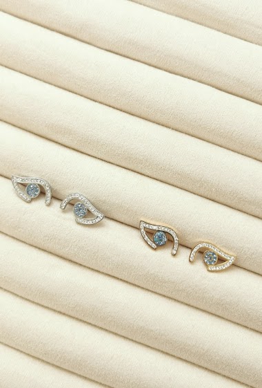 Wholesaler Glam Chic - Eye earring with rhinestones in stainless steel