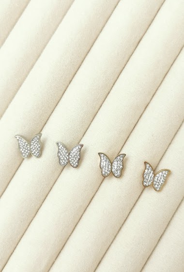 Mayorista Glam Chic - Butterfly earring with rhinestones in stainless steel