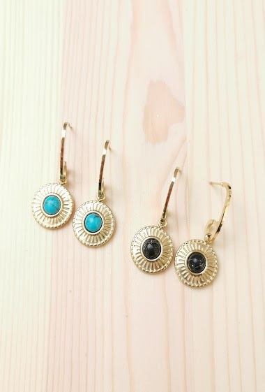 Mayorista Glam Chic - Round pendant earring with stainless steel stone