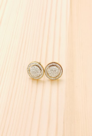 Wholesaler Glam Chic - Round earring with rhinestones in stainless steel