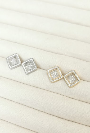 Wholesaler Glam Chic - Square earring with rhinestones in stainless steel