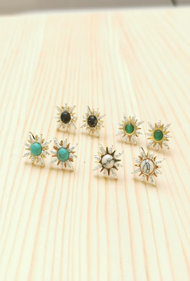 Wholesaler Glam Chic - Sun earring with stone and rhinestones in stainless steel