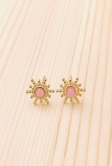 Wholesaler Glam Chic - Sun earring with natural stone in stainless steel