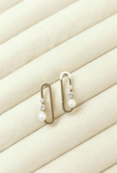 Mayorista Glam Chic - Oval earring with rhinestones in stainless steel