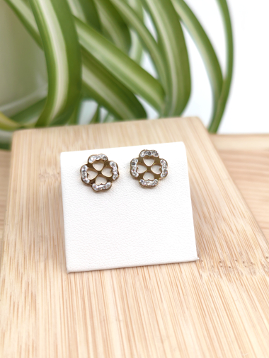 Wholesaler Glam Chic - Clover earring with rhinestones in stainless steel
