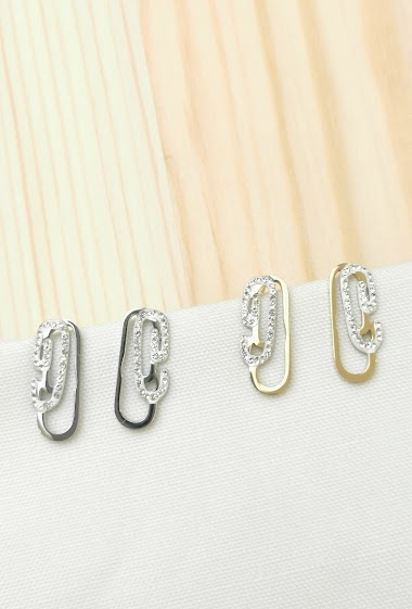 Wholesaler Glam Chic - Paper clip earring with rhinestones in stainless steel