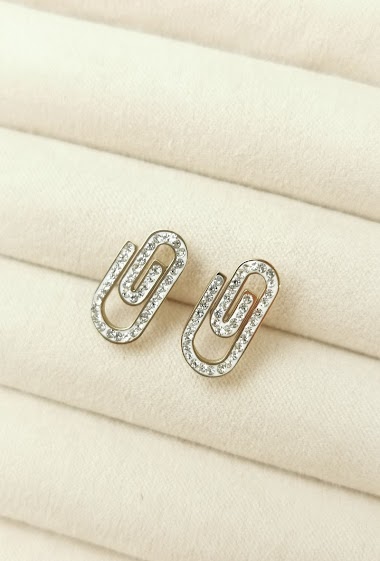 Wholesaler Glam Chic - Paper clip earring with rhinestones in stainless steel