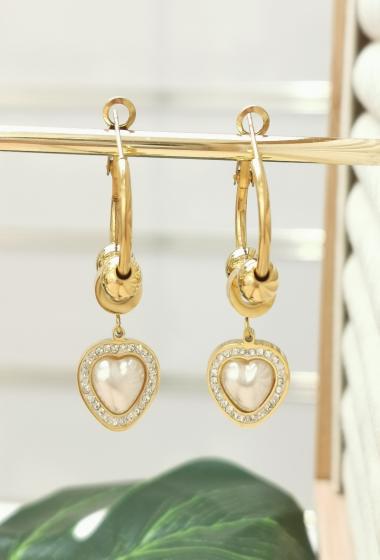 Wholesaler Glam Chic - Pearly heart and rhinestone earrings