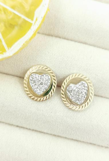 Wholesaler Glam Chic - Heart earrings with rhinestones in stainless steel