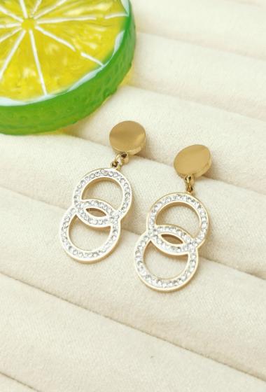 Wholesaler Glam Chic - Rhinestone double circle earrings