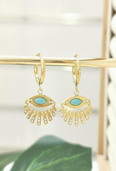 Wholesaler Glam Chic - Eye earrings with rhinestones and natural stone