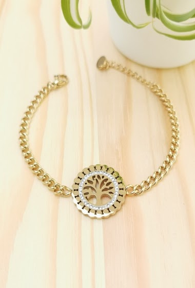 Wholesaler Glam Chic - Tree of life bracelet with rhinestones in stainless steel