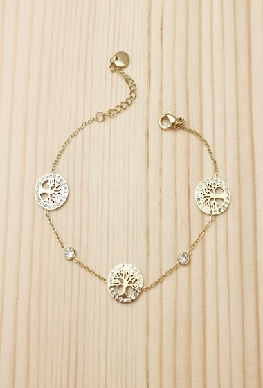 Großhändler Glam Chic - Tree of life bracelet with rhinestones in stainless steel