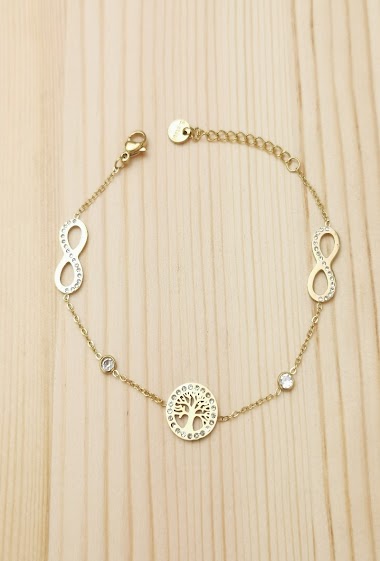 Mayorista Glam Chic - Tree of life and infinity bracelet with rhinestones in stainless steel